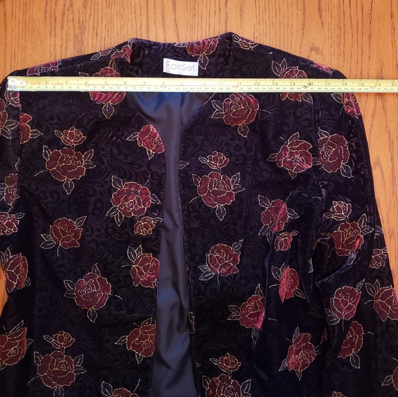 ♥️ Romantic Black Velvet Red Rose Bolero Jacket Sz L - Picture 4 of 6